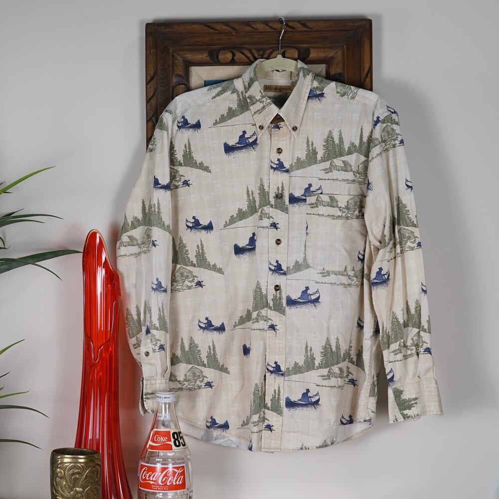 Vintage 90s Munsingwear cottage boating button up shirt L?